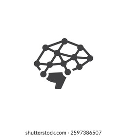 A brain with circuit connections vector icon. filled flat sign for mobile concept and web design. AI Powered Solutions glyph icon. Intelligent automation symbol, logo illustration. Vector graphics