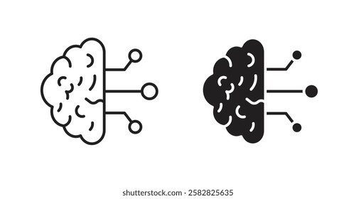 Brain circuit filled and outlined icons vectors on white background