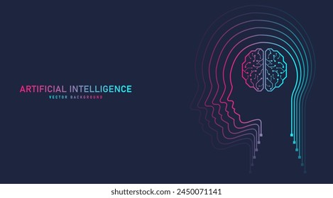 Brain circuit in human outline, Artificial intelligence abstract background colorful tone.Technology concept design background, Machine learning, Vector illustration for banner and web template.