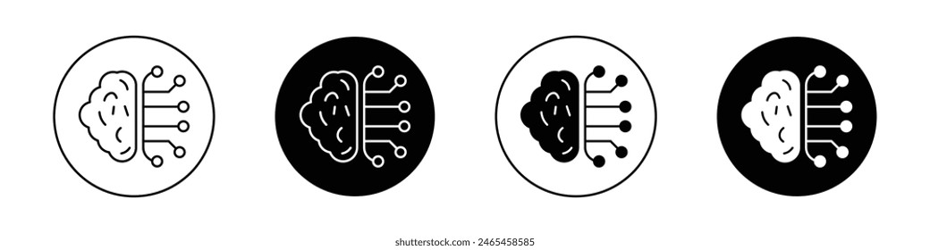 Icono del Vector cerebral. Símbolo de inteligencia artificial. Icono de cabeza de tecnología AI en estilo negro relleno y perfilado.