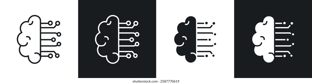 Brain circuit icon set black and white colors. Graphic Vector icons pack