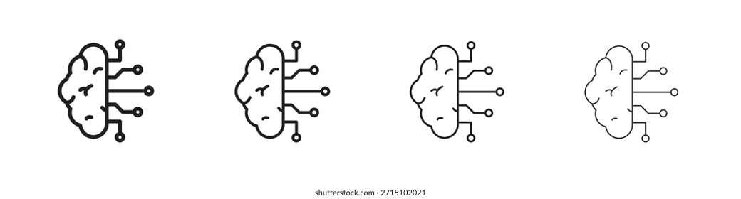 Conjunto de iconos de circuito cerebral. Una colección de simples iconos negros de trazos finos