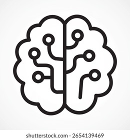 Brain Circuit Icon with white background, Artificial Intelligence Neural Structure for Smart Thinking and Digital Processing, Vector sign. Symbol, logo illustration. Vector graphics