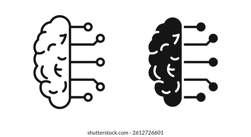 Brain circuit icons in black fill and line style