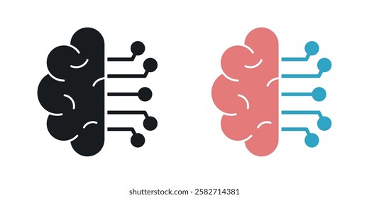 Brain circuit icons set vectors black and colored style