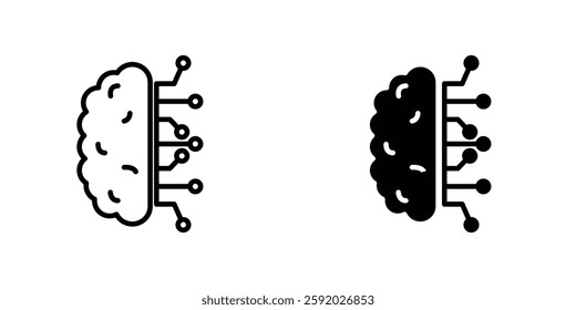 Brain circuit icons. stroke line and black solid icons