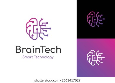Logotipo do circuito do cérebro com linhas de circuito digital para Smart Tech e AI Network. conexão do cérebro logotipo ícone do vetor símbolo