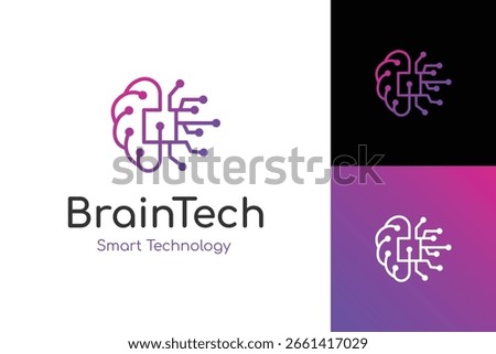 Brain Circuit Logo with digital circuit lines for Smart Tech and AI Network.  brain connection logo vector icon symbol