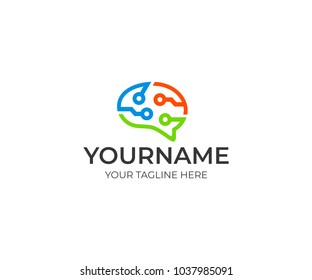 Brain circuit technology colorful logo template. Artificial intelligence and thinking brain concept vector design. Brainstorm power and think idea illustration