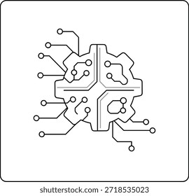 Brain circuit technology illustration. Concept with circuit elements. Artificial intelligence, machine learning, and data processing