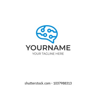Brain circuit technology line logo template. Artificial intelligence and thinking brain concept vector design. Brainstorm power and think idea illustration