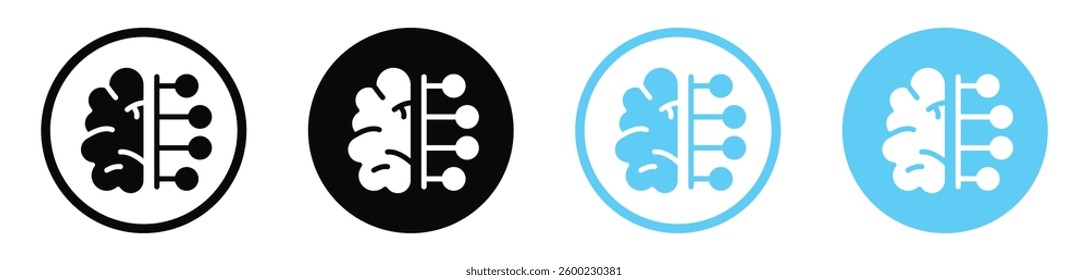 Brain circuit vector icons in black and blue colors