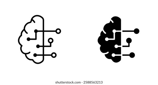 Brain circuit vectors icons set in filled and strokes on white background
