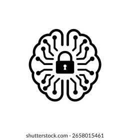 Circuito cerebral protegido com ícone de cadeado Conceito de segurança digital