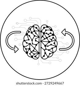 Brain with circular arrows symbolizing neuroplasticity and cognitive function
