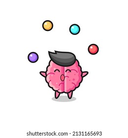 the brain circus cartoon juggling a ball , cute style design for t shirt, sticker, logo element
