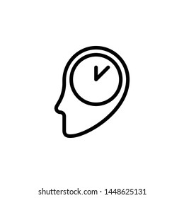 brain, clock icon. Simple thin line, outline vector of Time icons for UI and UX, website or mobile application