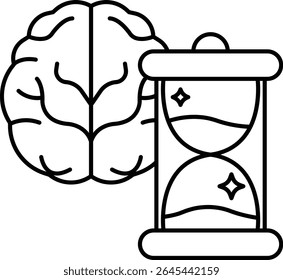 A brain and a clock are shown side by side. The brain is blue and yellow, and the clock is red and white. Concept of time and the importance of using it wisely