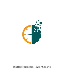 brain clock vector logo design