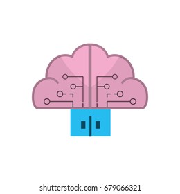 brain cloud data with circuits and door connection