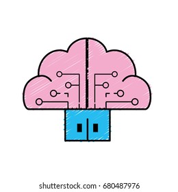 brain cloud data with circuits and door connection