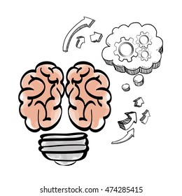 brain cloud gears arrow big and great idea creativity icon set. Sketch and draw design. Vector illustration