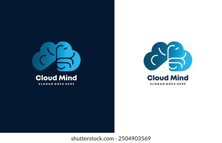 Brain with cloud sign Logo design silhouette vector template. Think idea inspiration free vector EPS10 file.
