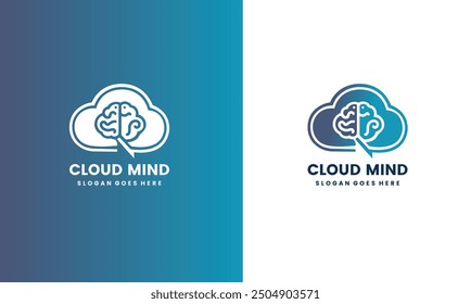 Cerebro con signo de nube Plantilla de Vector de silueta de diseño de logotipo. Piensa en la inspiración de la idea de archivo EPS10 de Vector libre.