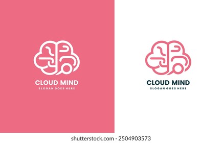 Brain with cloud sign Logo design silhouette vector template. Think idea inspiration free vector EPS10 file.