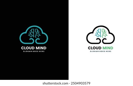 Brain with cloud sign Logo design silhouette vector template. Think idea inspiration free vector EPS10 file.
