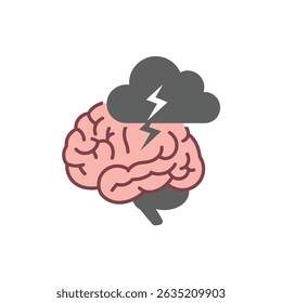 Brain With Cloud Symbolizing Depression Mental Health Struggle on White Background