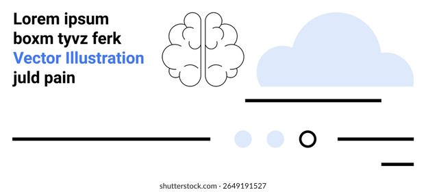 Cérebro, nuvem e elementos de texto com linhas limpas e destaques azuis. Ideal para tecnologia, inovação, design, minimalismo, desenvolvimento na Web, simplicidade e temas de criatividade. Página inicial