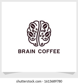 brain coffee logo design vector, coffee brand logo design template