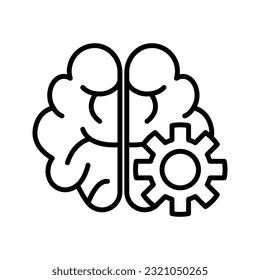 cerebro con rueda cognoscitiva, ilustración del vector del icono del proceso de pensamiento