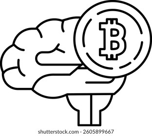 A brain with a coin on it that says B