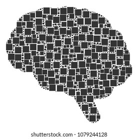 Brain collage icon of squares and round items in different sizes. Vector objects are united into brain composition design concept.