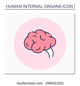 Brain color icon. Nervous system center. Mental activity. Medical treatment. Body parts. Human internal organs concept.Isolated vector illustration