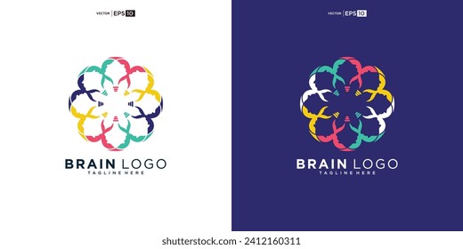 brain color logo. genius smart symbol design. abstract brain logo elements
