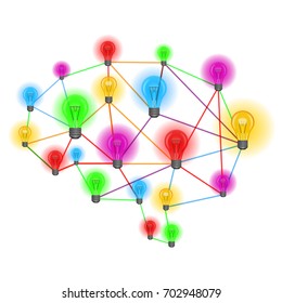 Brain of colored lines and bulbs