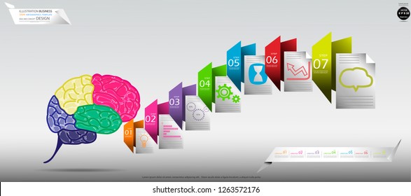  Brain  Colorful -  Folder Colorful icon, Illustration Business Steps Infographics Template  Idea and concept design text. 