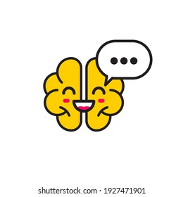 Brain and comment bubble icon. Online chat, logo support. Business assistance concept