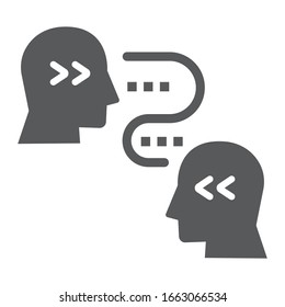 Icono de glifo de comunicación de cerebro a cerebro, tecnología y personas, signo de comunicación de dos personas, gráficos vectoriales, un patrón sólido en un fondo blanco, pasos 10