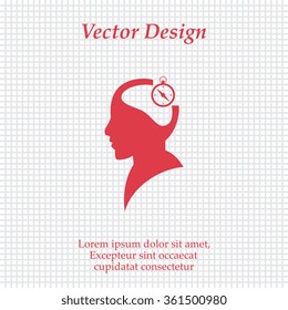 Brain  and compass icon, vector illustration