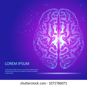 The brain is composed of points, lines and triangles. The polygon shape in the form of artificial intelligence on a dark background. Vector illustration. Graphic concept of the brain