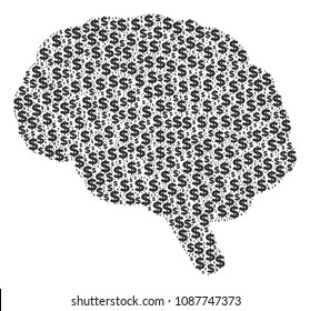 Brain composition of dollar symbols and circle spots. Vector dollar currency signs are arranged into brain collage.