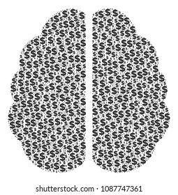 Brain composition of dollar symbols and round spots. Vector dollar currency icons are composed into brain mosaic.