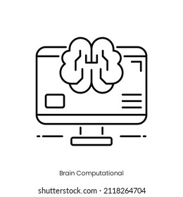 brain computational icon. Outline style icon design isolated on white background