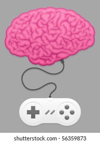 Brain with computer game pad - vector