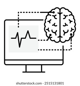 Ícone do Computador do Cérebro. Cérebro conectado a um computador, simbolizando interação neural 