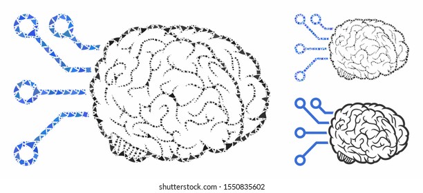 Brain computer interface composition of irregular elements in variable sizes and color tinges, based on brain computer interface icon. Vector tuberous elements are combined into collage.